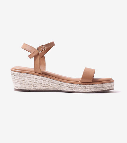 Minimal Two-Strap Platform Espadrille Wedges - Dark Beige