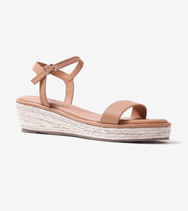 Two-Strap Espadrille Wedges - Dark Beige