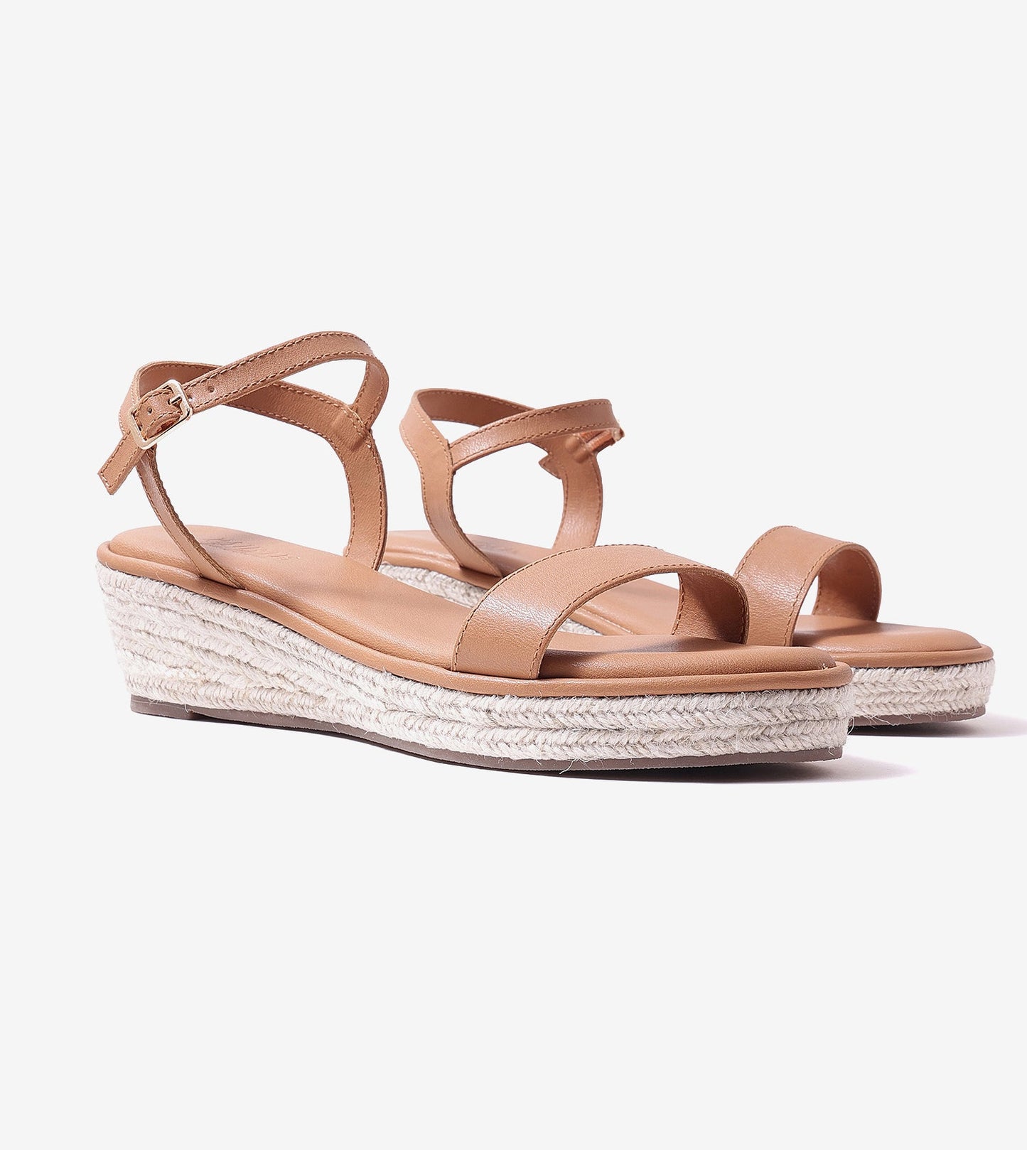 Minimal Two-Strap Platform Espadrille Wedges - Dark Beige