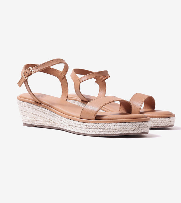 Two-Strap Espadrille Wedges - Dark Beige