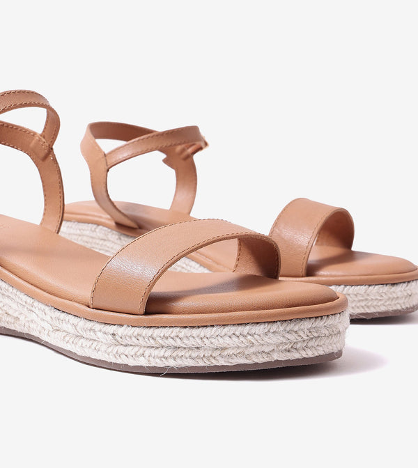 Two-Strap Espadrille Wedges - Dark Beige