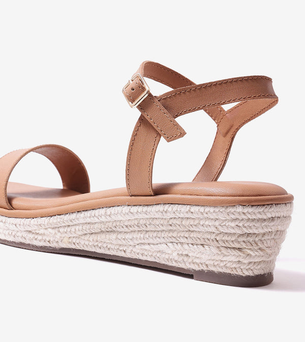 Two-Strap Espadrille Wedges - Dark Beige