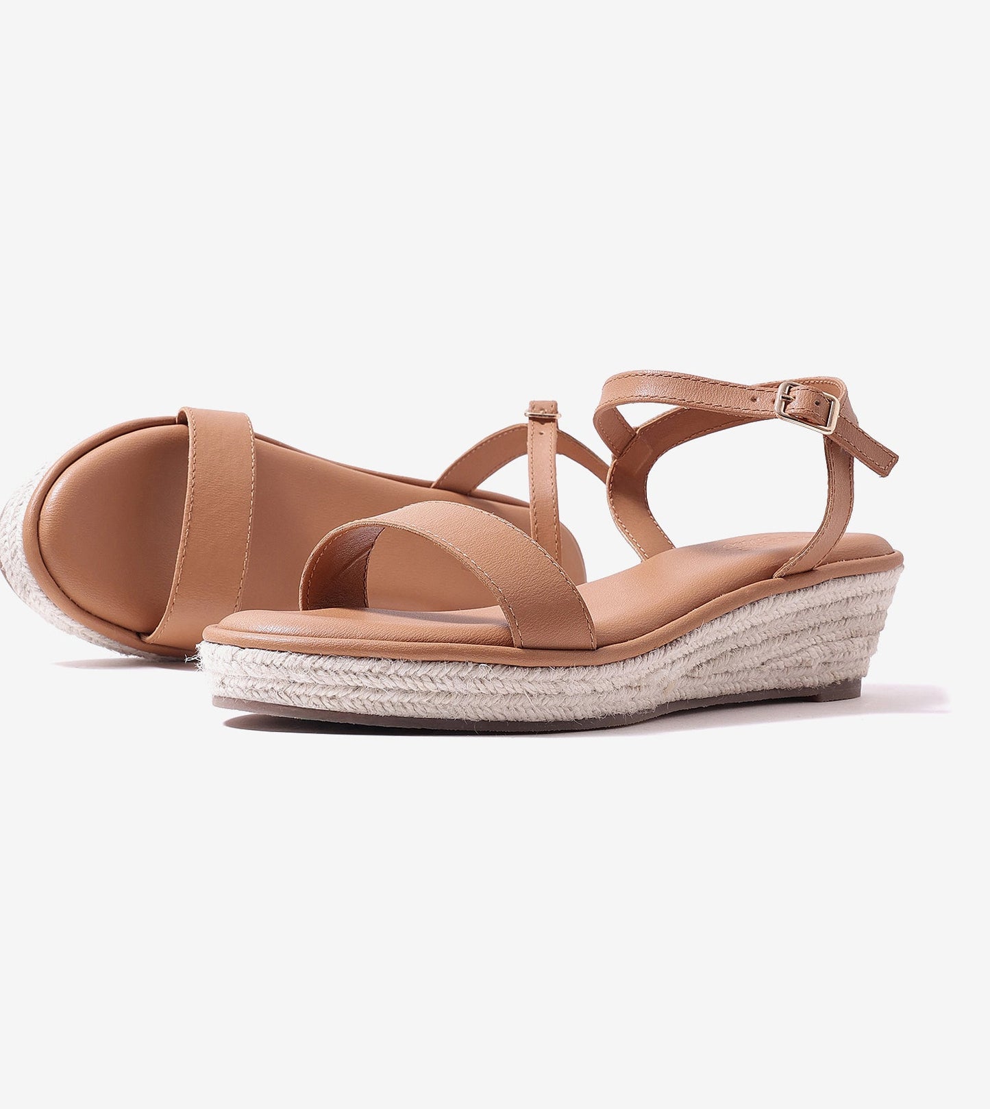 Minimal Two-Strap Platform Espadrille Wedges - Dark Beige