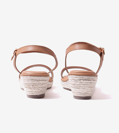 Minimal Two-Strap Platform Espadrille Wedges - Dark Beige