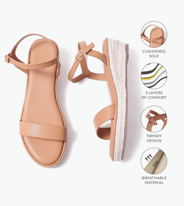 Two-Strap Espadrille Wedges - Dark Beige
