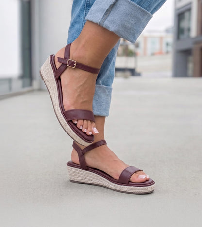 Two-Strap Espadrille Wedges - Maroon
