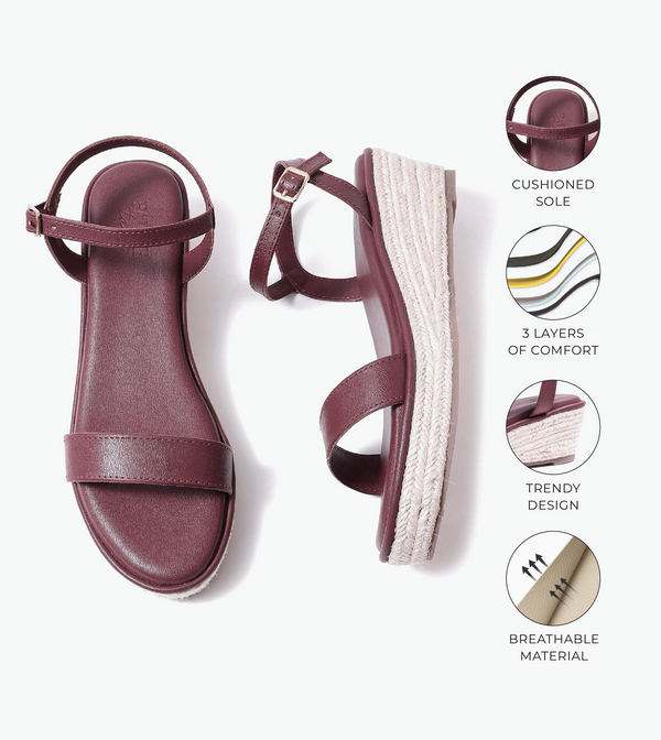 Two-Strap Espadrille Wedges - Maroon