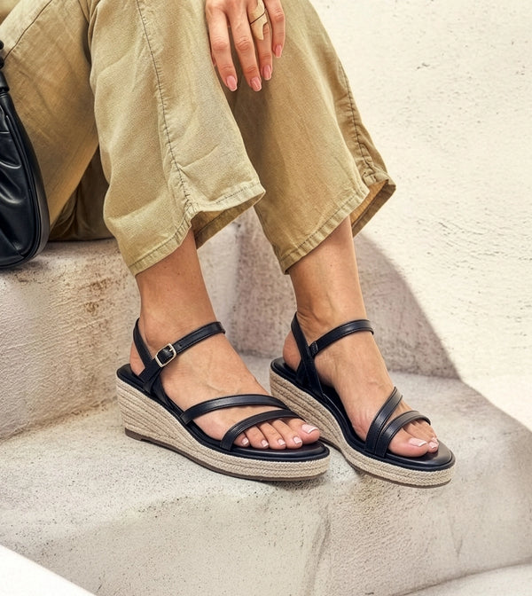Sculpted Strap Espadrille Sandals - Black