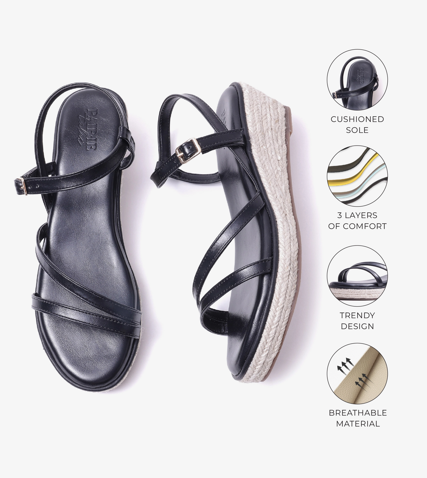 Sculpted Strap Espadrille Sandals - Black