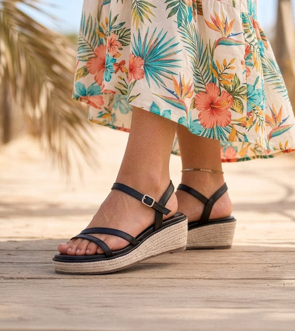 Sculpted Strap Espadrille Sandals - Black