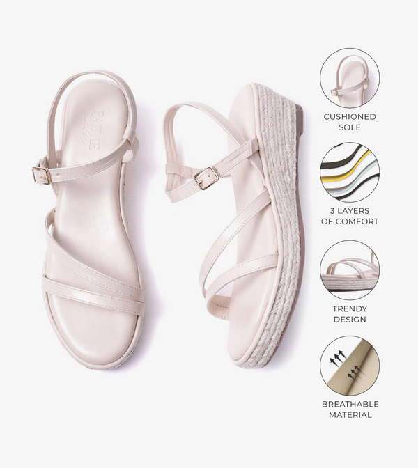Sculpted Strap Espadrille Sandals - Light Cream