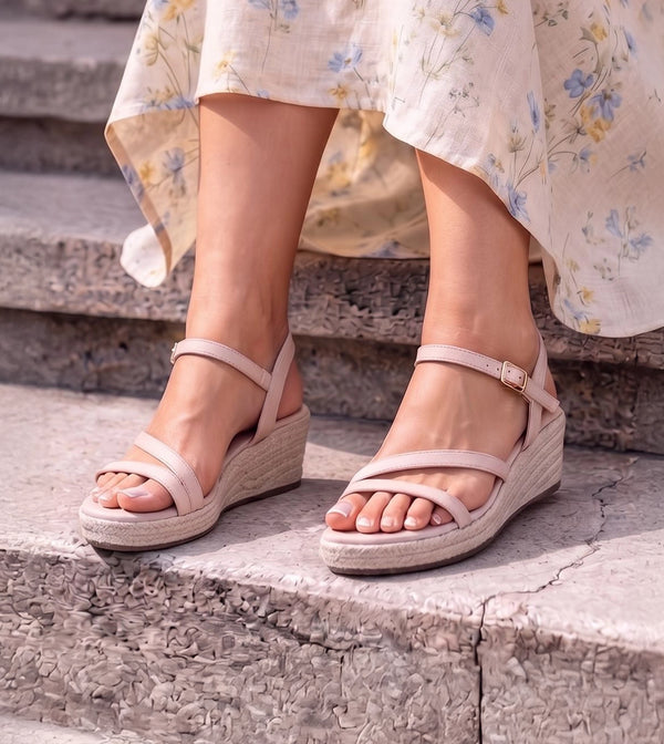 Sculpted Strap Espadrille Sandals - Light Cream