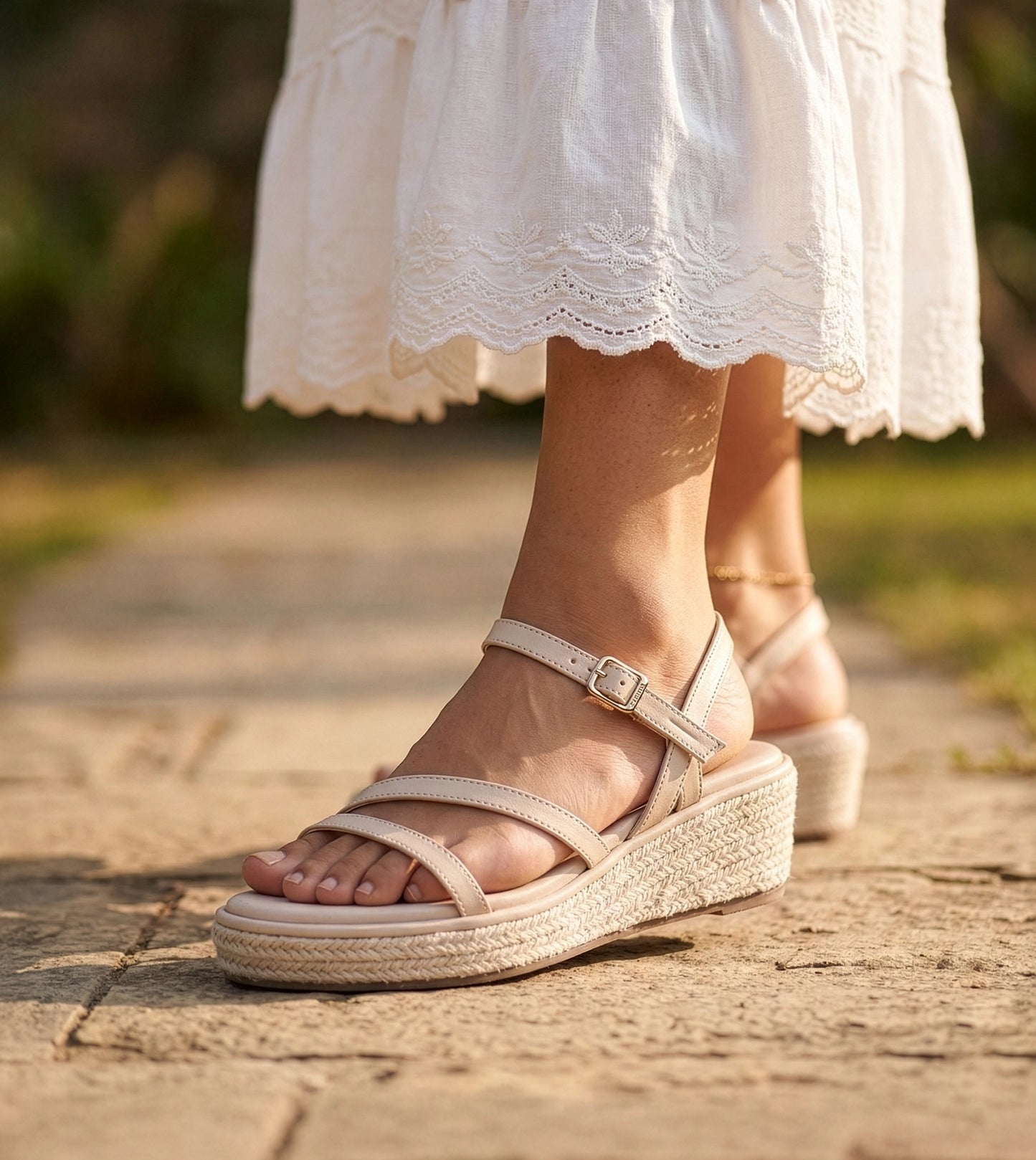 Sculpted Strap Espadrille Sandals - Light Cream