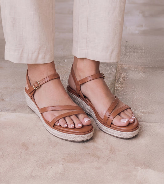 Sculpted Strap Espadrille Sandals - Tan