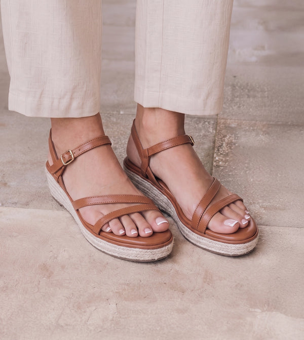Sculpted Strap Espadrille Sandals - Tan