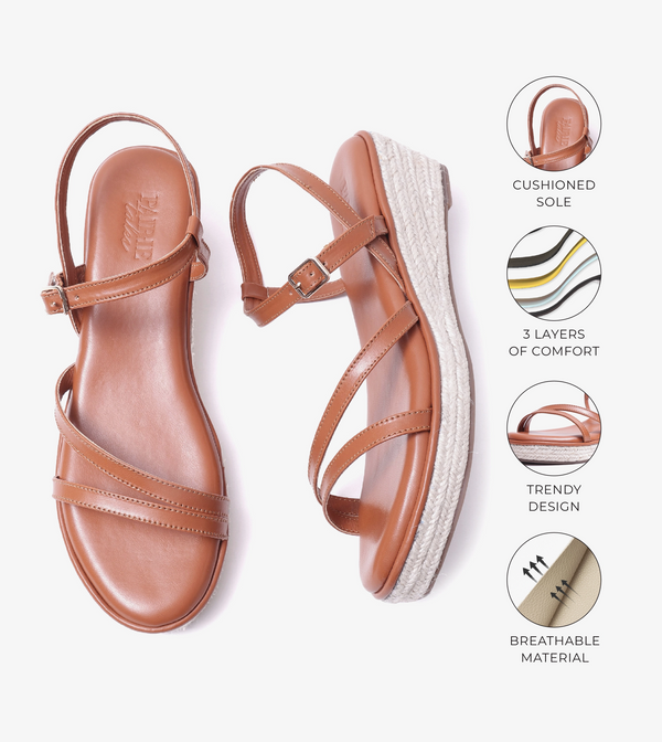 Sculpted Strap Espadrille Sandals - Tan