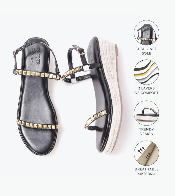Studded Espadrille Wedges - Black