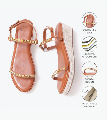 Studded Espadrille Wedges - Tan