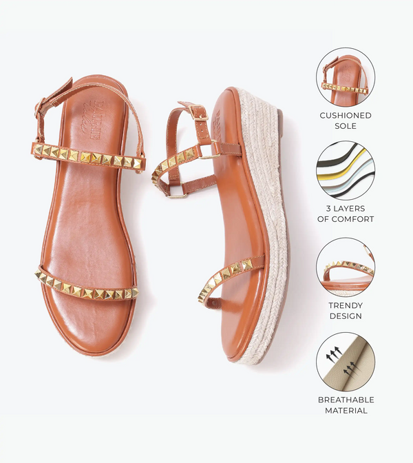 Studded Espadrille Wedges - Tan