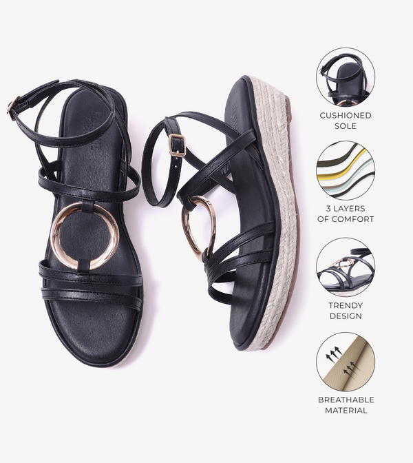 Embellished Ring Detail Espadrille - Black