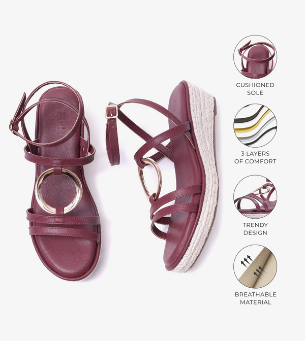 Embellished Ring Detail Espadrille - Maroon