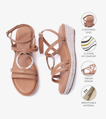 Embellished Ring Detail Espadrille - Dark Beige