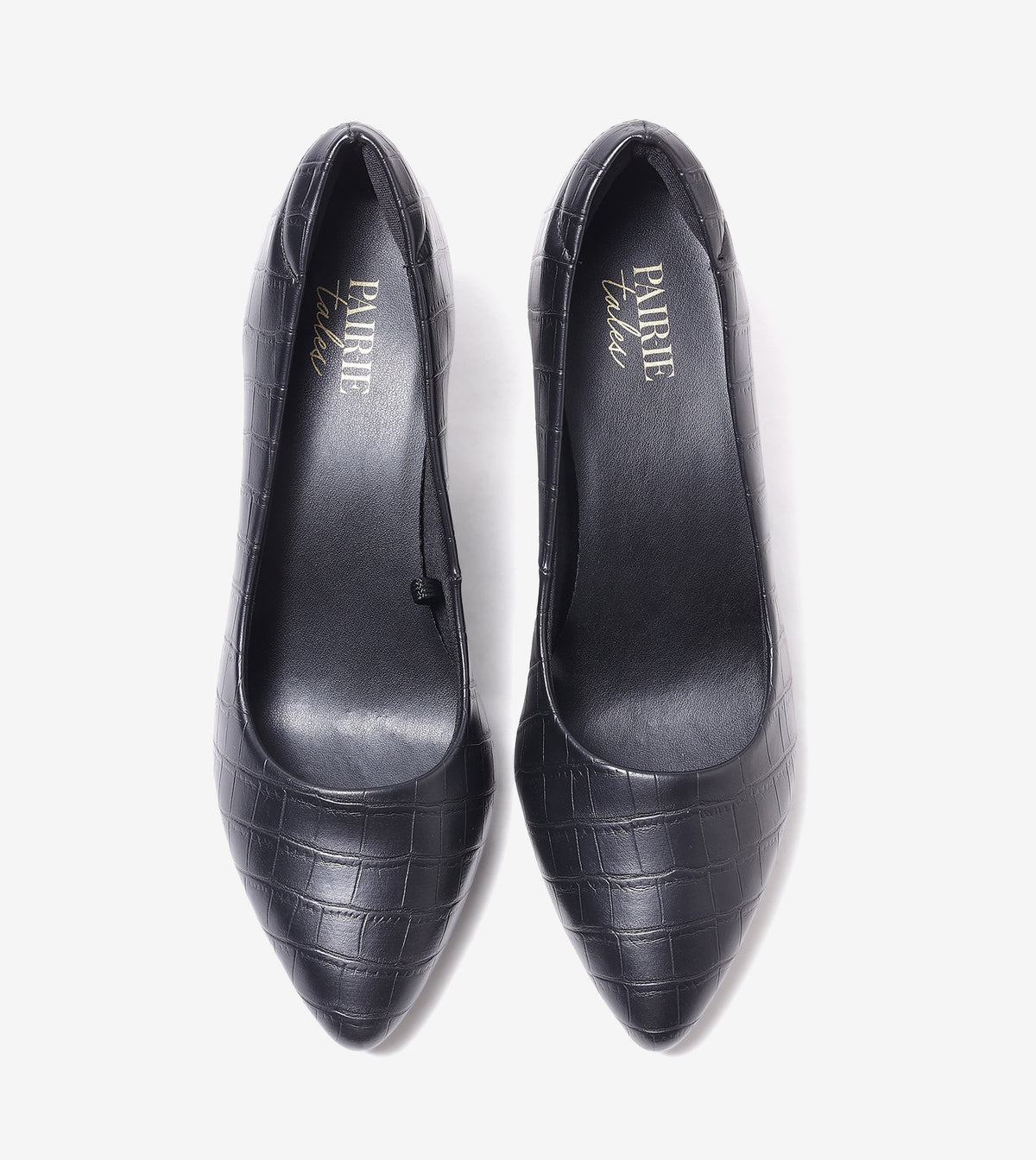 Textured pointed toe pumps for women in black, 2-inch heel, pair, top view