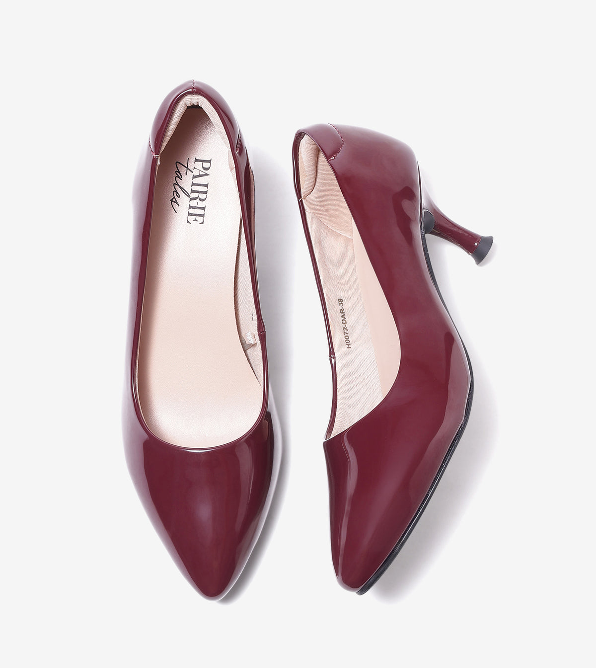 Classic pointed-toe pumps for women in dark wine, 2-inch heel, pair, top view