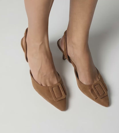 Buckle Pointed Heels - Brown