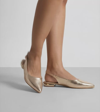 Pointed Toe Slingback Flats - Gold