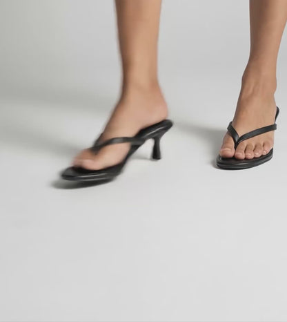 V-Strap Kitten Heels - Black