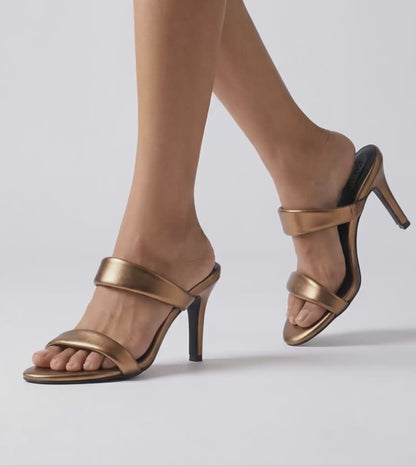 Two Strap Stiletto-Heel Sandals - Antique Gold