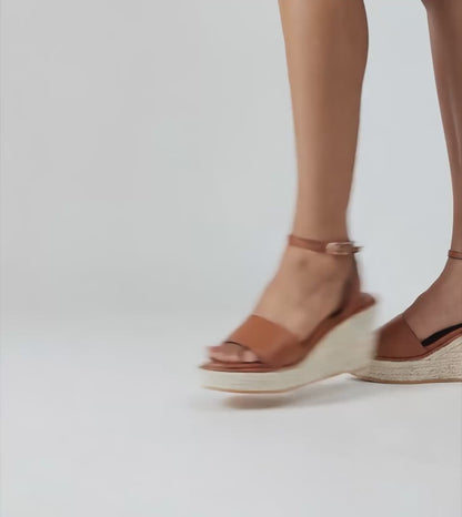 Ankle Strap Espadrille Wedges - Tan