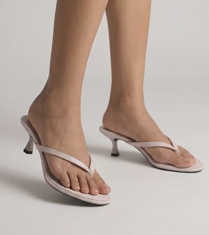 V-Strap Kitten Heels - Cream