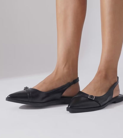 Pointed-Toe Buckle Slingback - Black